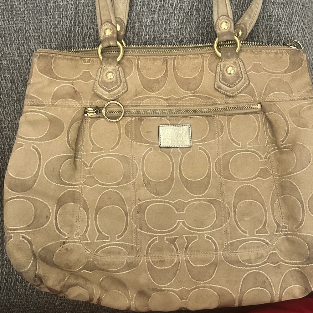 Coach Beige Signature Tote Bag